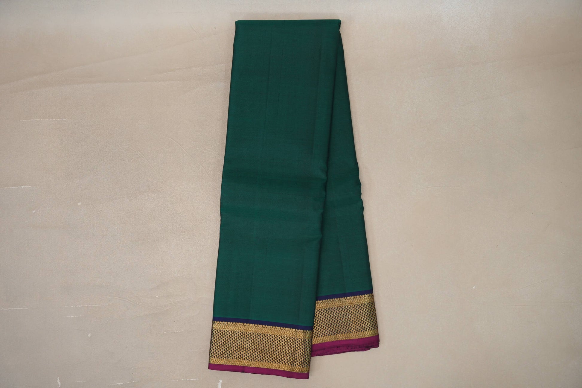 Deep Bottle Green with deep blue Vintage Kanjivaram Silk Saree by Shreenivas Silks 