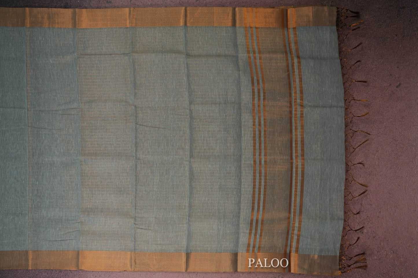 Grey/Blue semi linen saree paloo