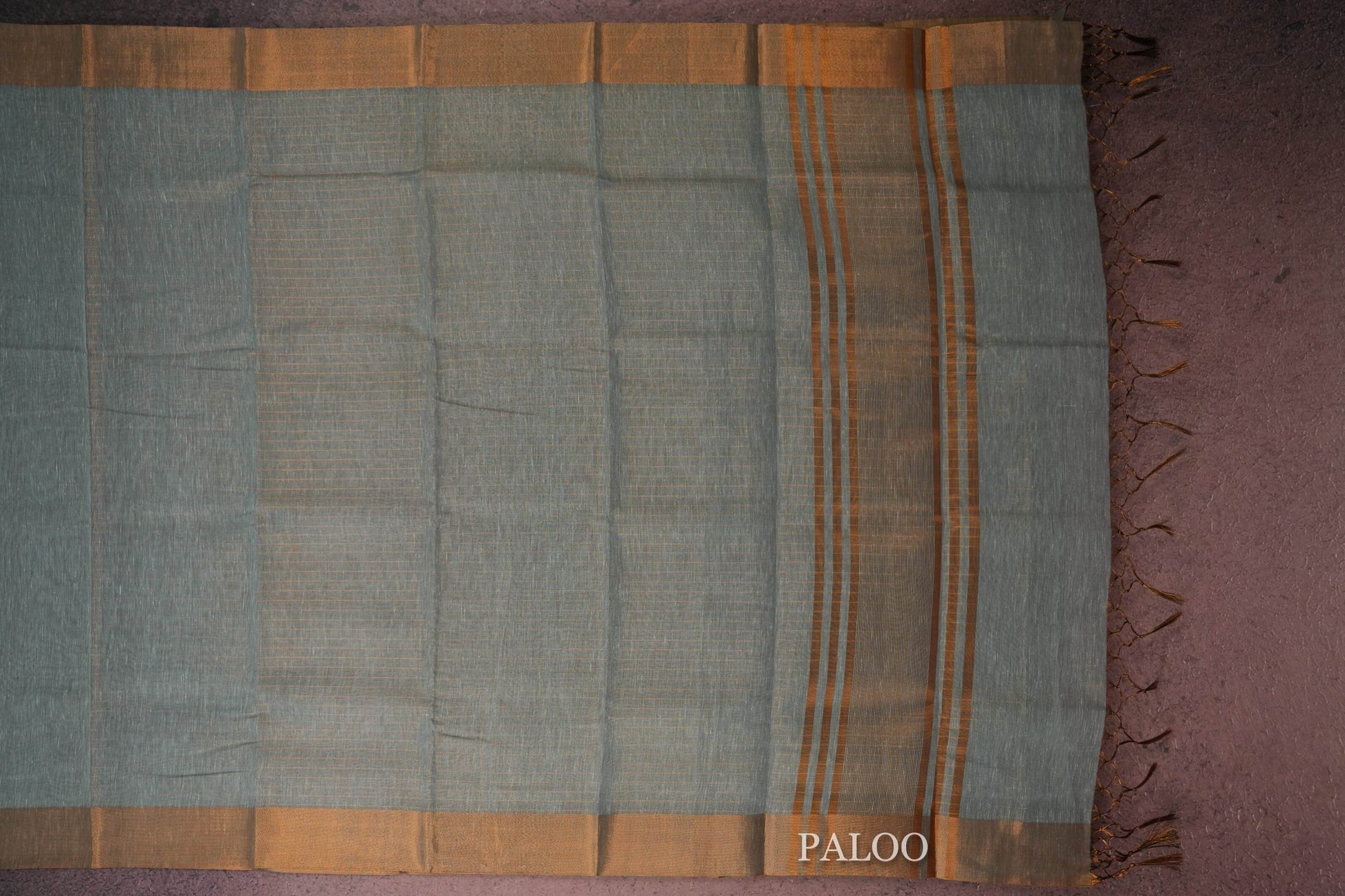 Grey/Blue semi linen saree paloo