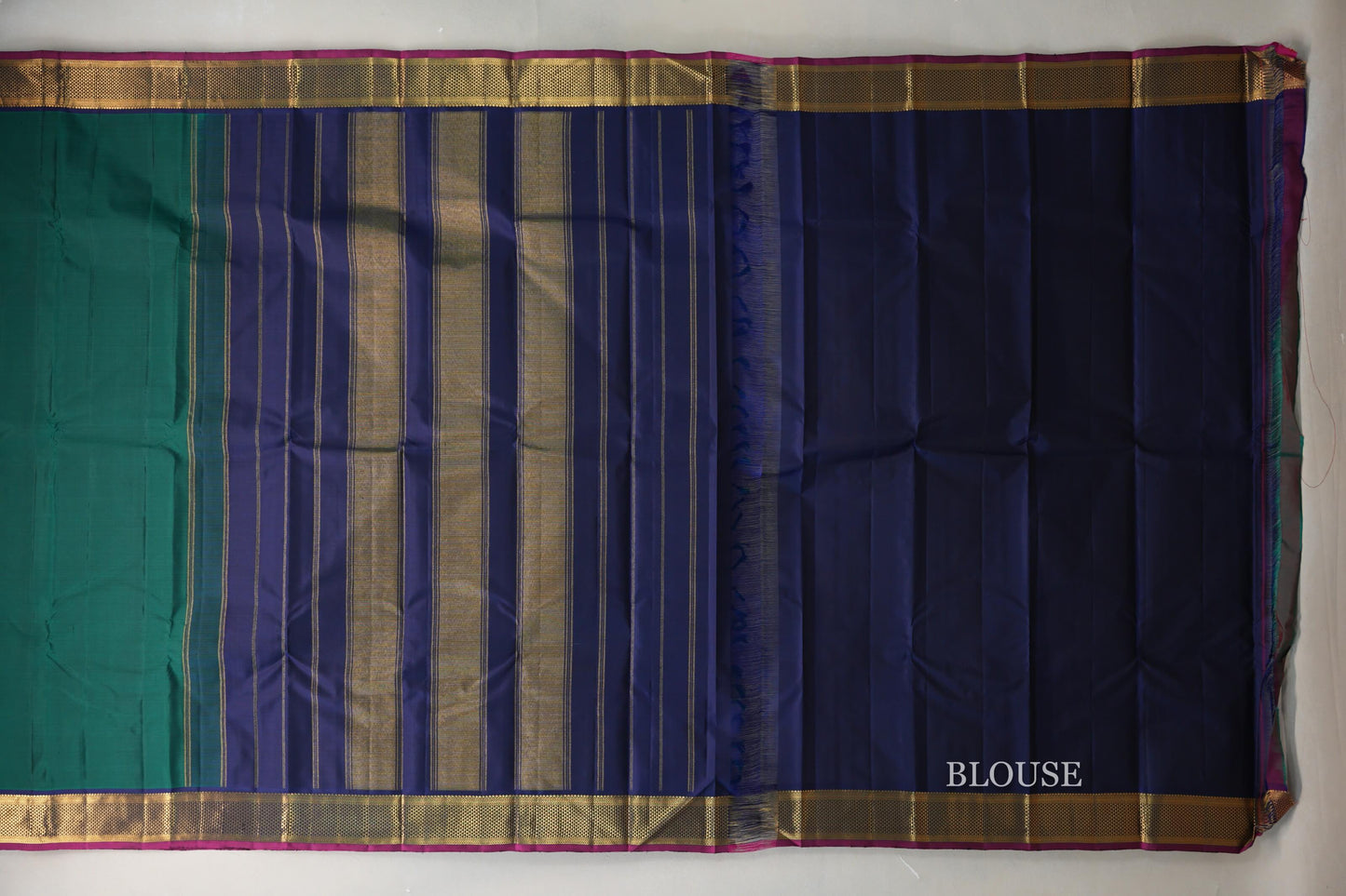 Deep Bottle Green with deep blue Vintage Kanjivaram Silk Saree by Shreenivas Silks  blouse