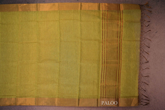 green/yellow semi linen saree paloo