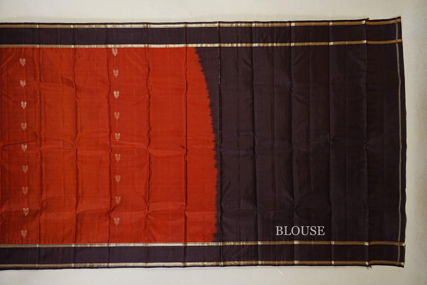 Reddish Rust with Dark Brown Borders Light Weight Kanchipuram Silk Saree  blouse