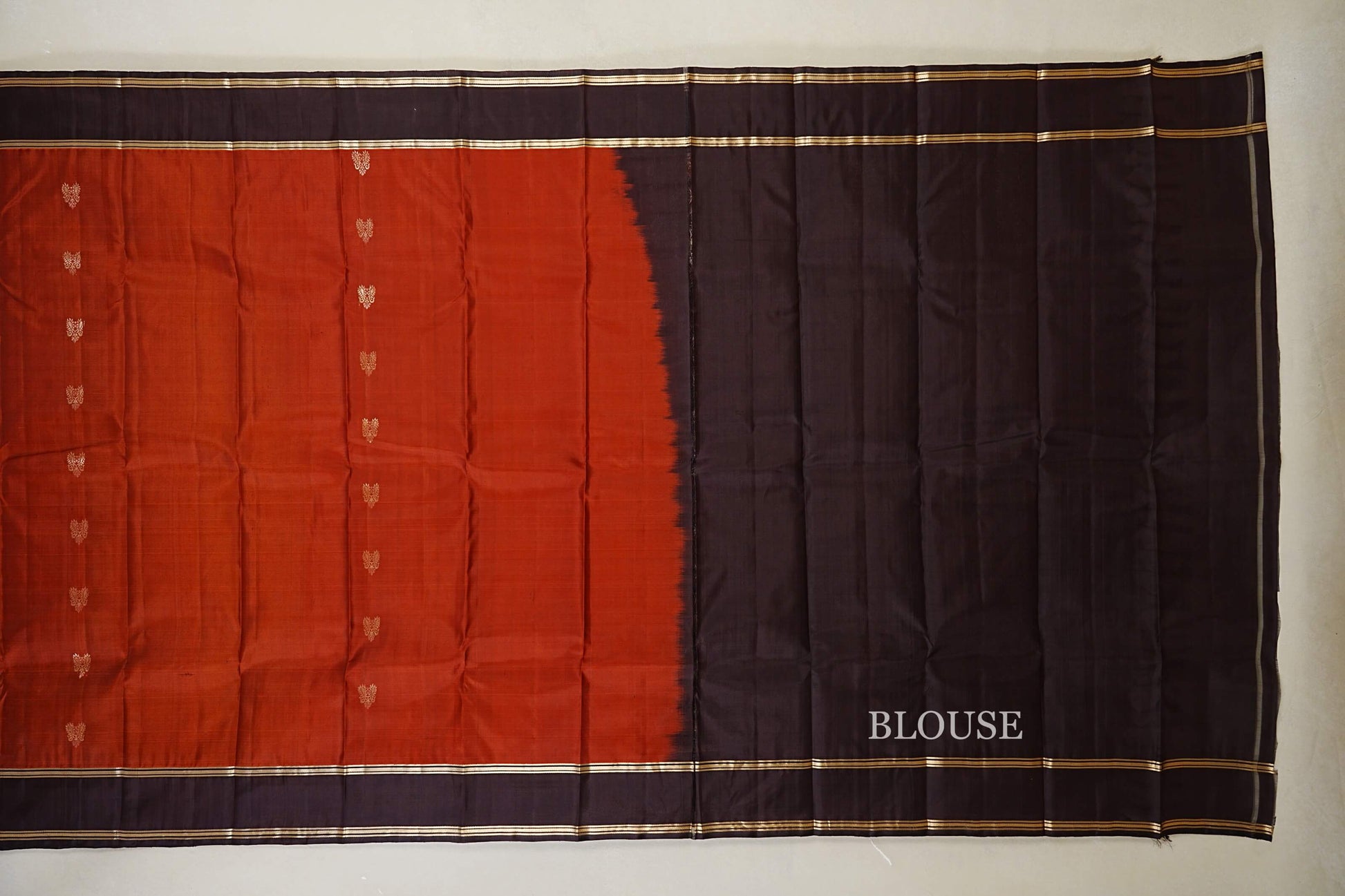 Reddish Rust with Dark Brown Borders Light Weight Kanchipuram Silk Saree  blouse