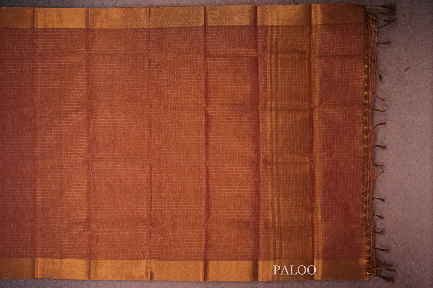 red semi linen saree paloo