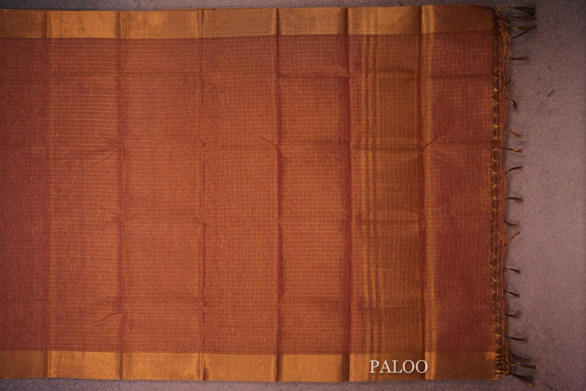 red semi linen saree paloo