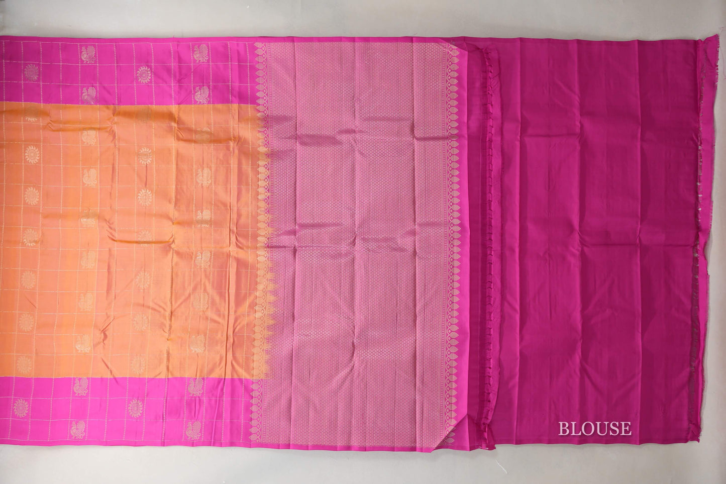 Dual Tone of Pink & Magenta Light Weight Kanjivaram Silk Saree  blouse