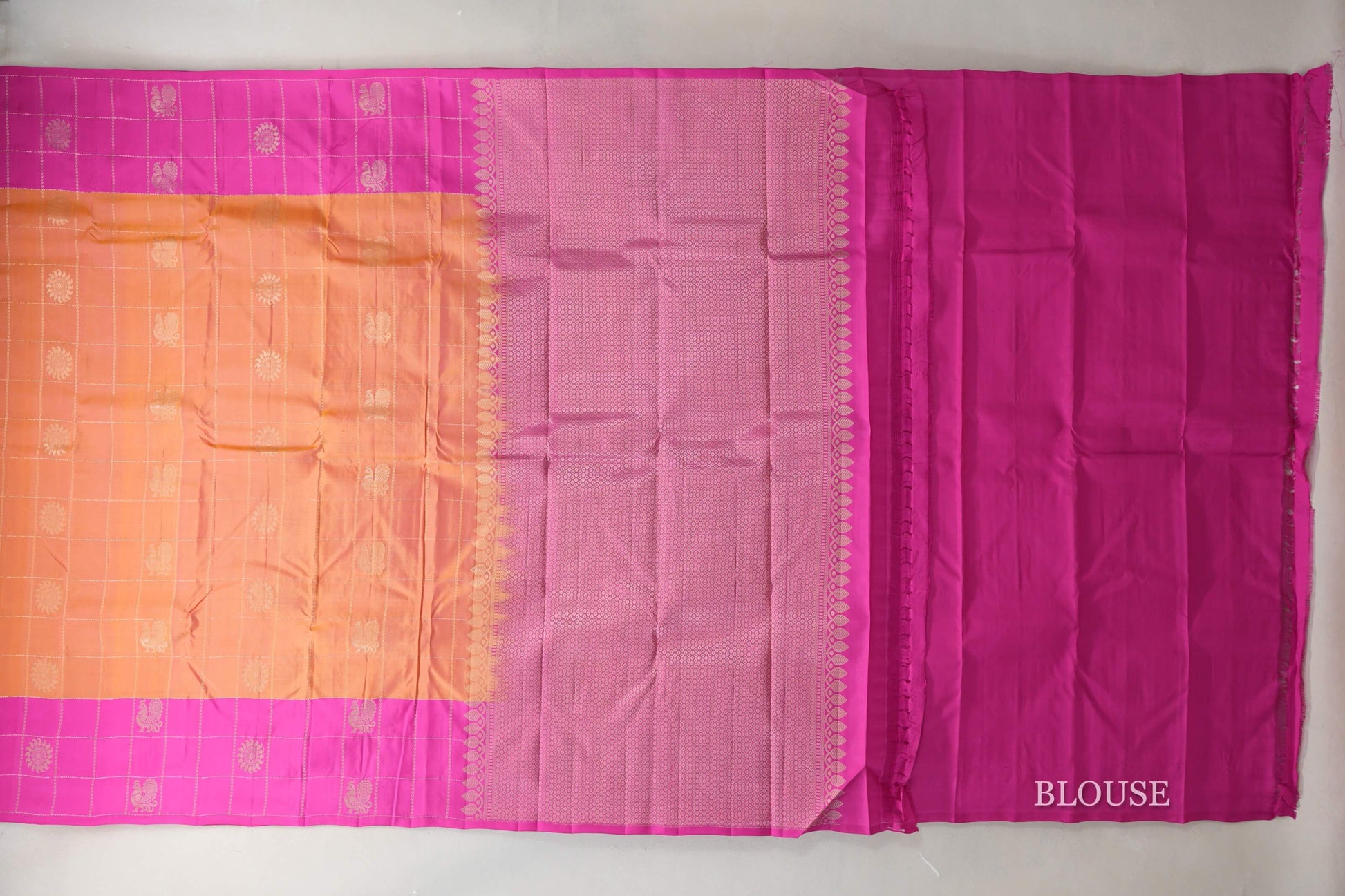 Dual Tone of Pink & Magenta Light Weight Kanjivaram Silk Saree  blouse