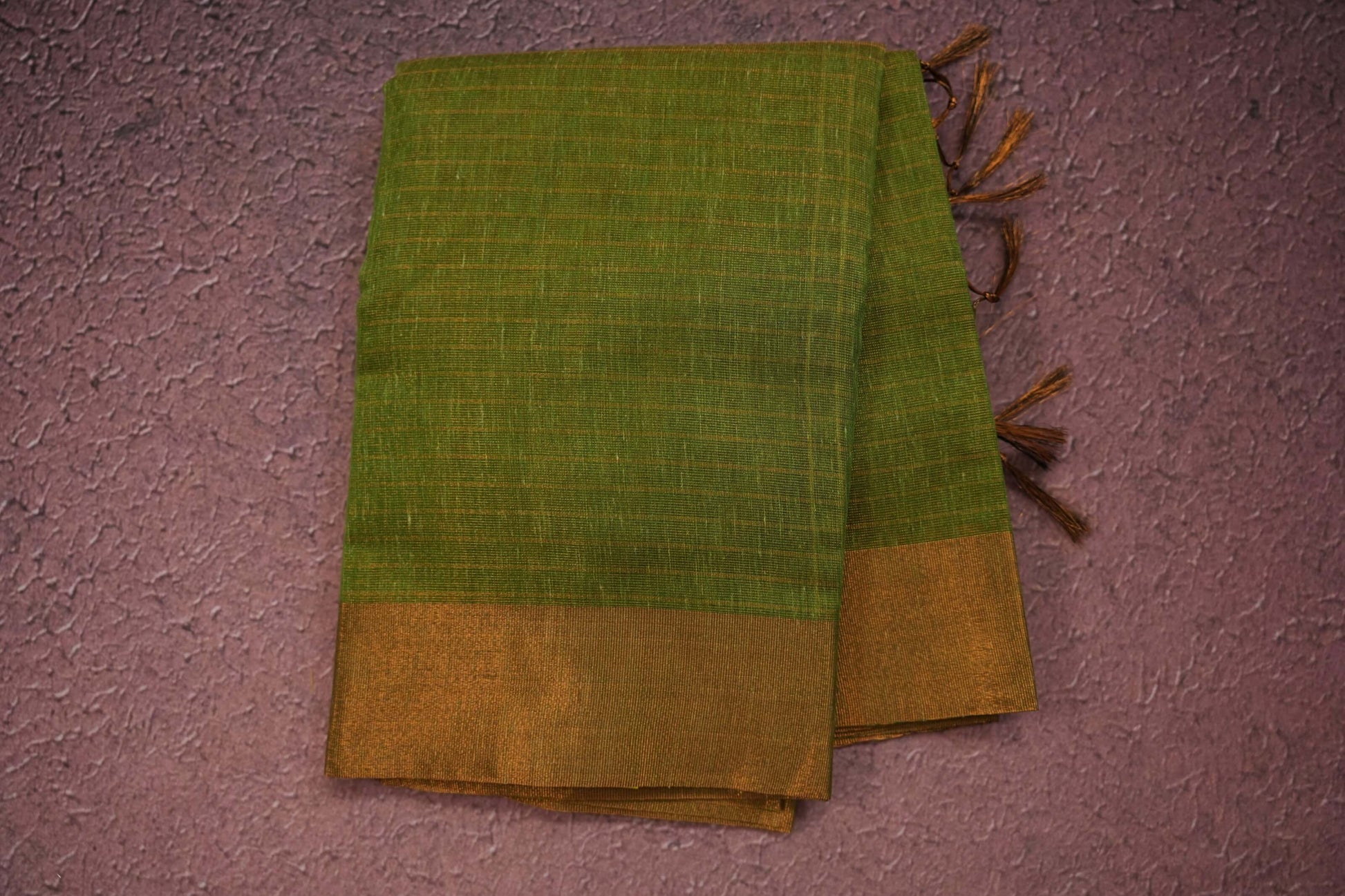 dark green semi linen saree