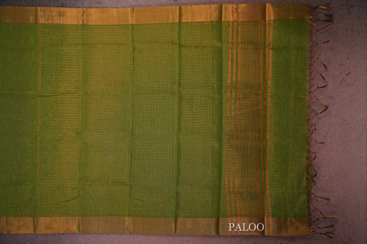 dark green semi linen saree paloo