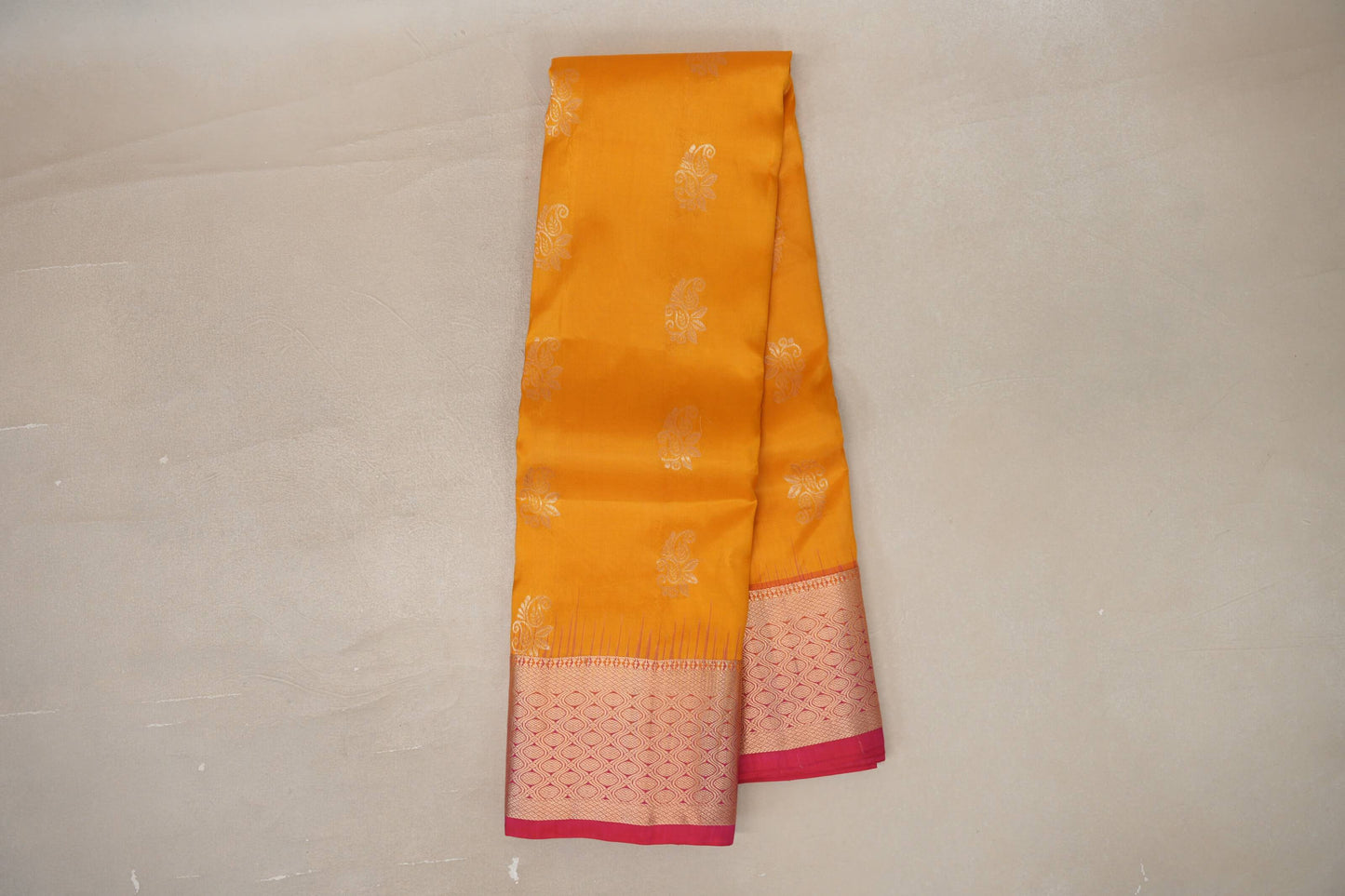Mango yellow with Rani Pink borders Light Weight Kanjivaram Silk Saree SS9684