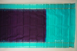 Deep Purple with Greenish Blue Borders Light Weight Kanchipuram Silk Saree blouse