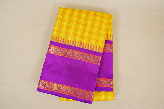 folded Mustard Yellow Vintage Kanjivaram Silk Saree 