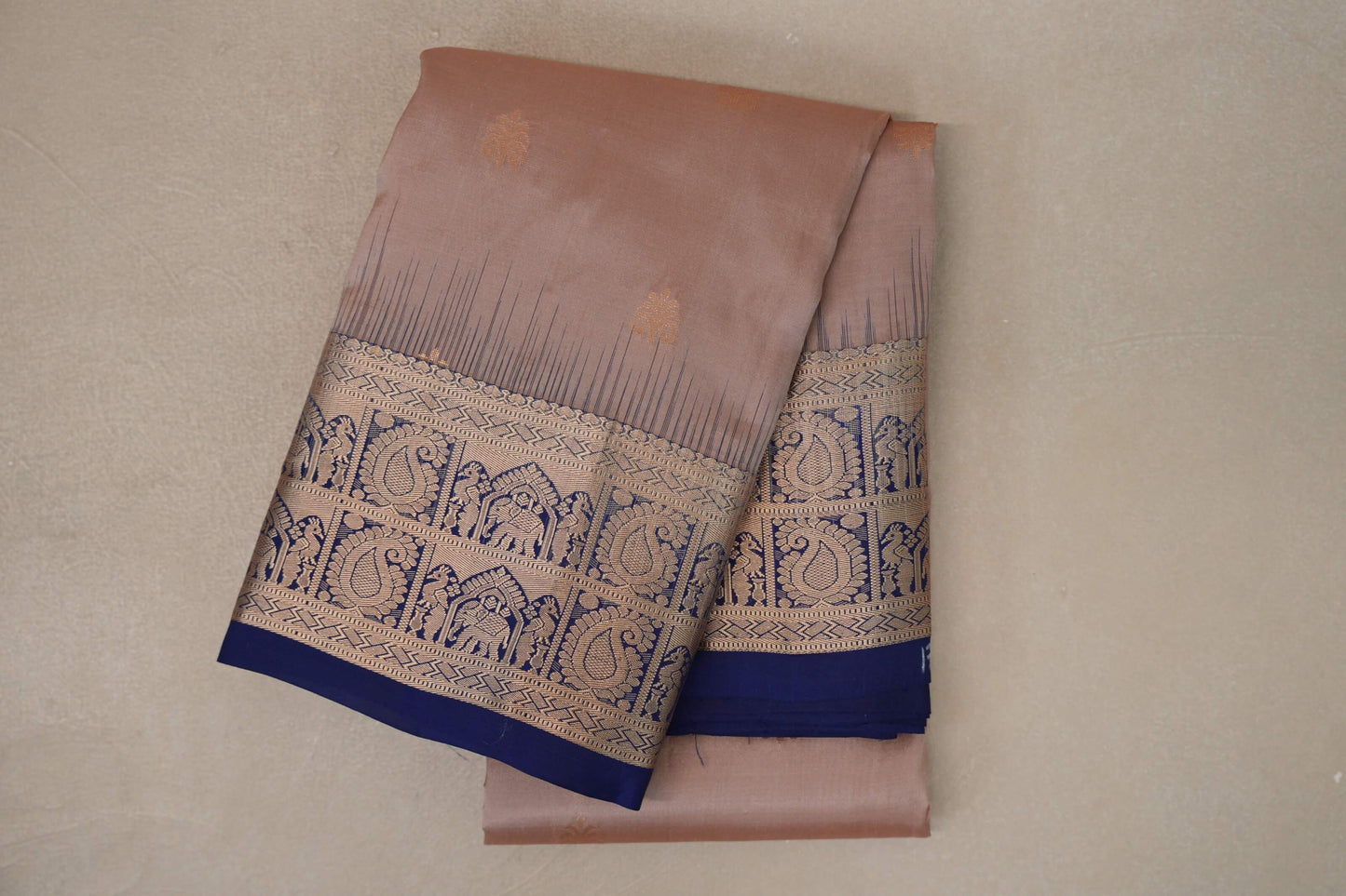 Mushroom Brown with Deep blue borders Light Weight Kanjivaram Silk Saree SS9686