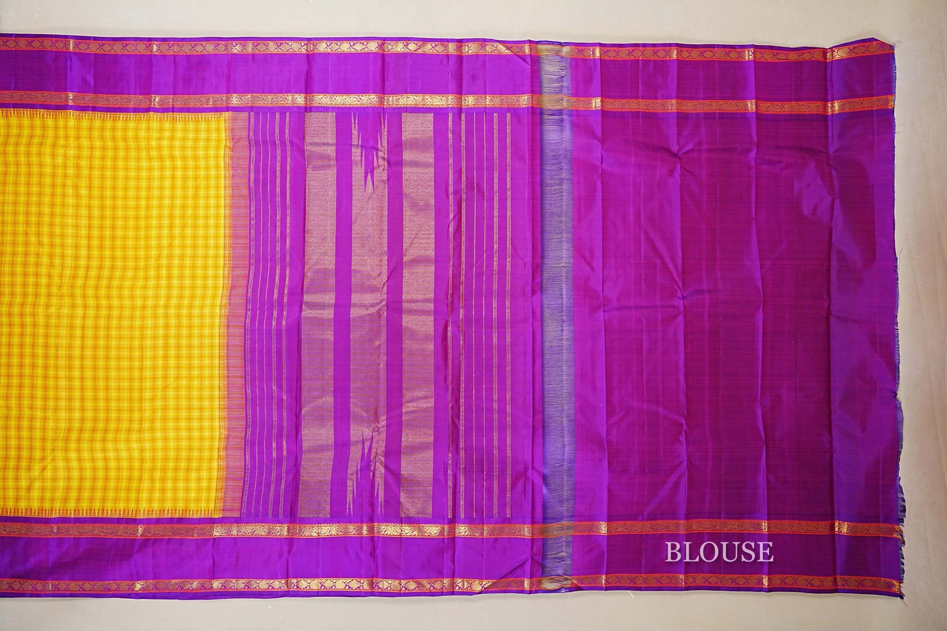 Mustard Yellow Vintage Kanjivaram Silk Saree  blouse