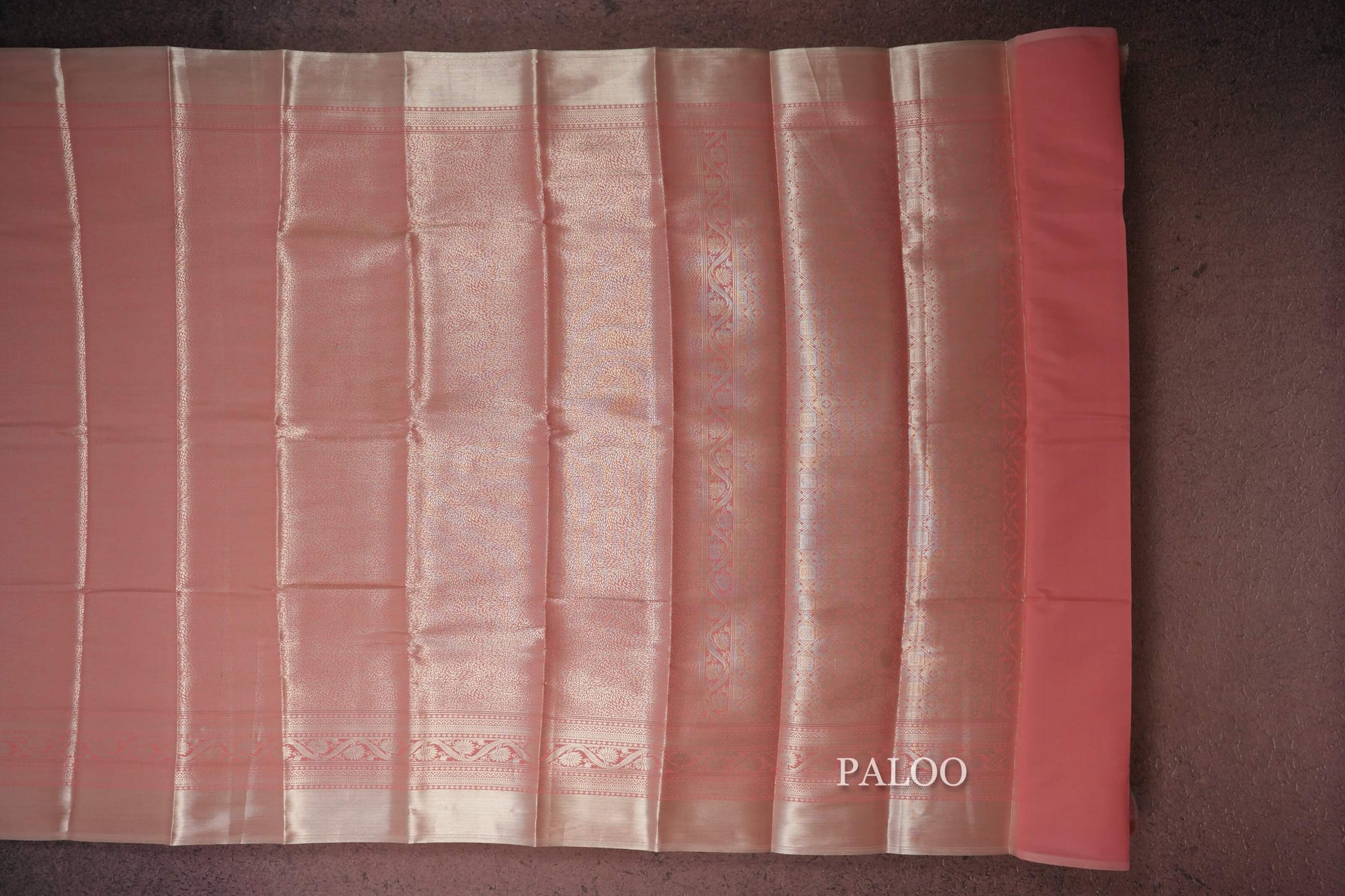 peach semi silk saree paloo