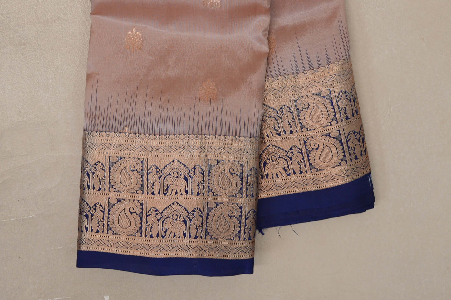 Mushroom Brown with Deep blue borders Light Weight Kanjivaram Silk Saree SS9686