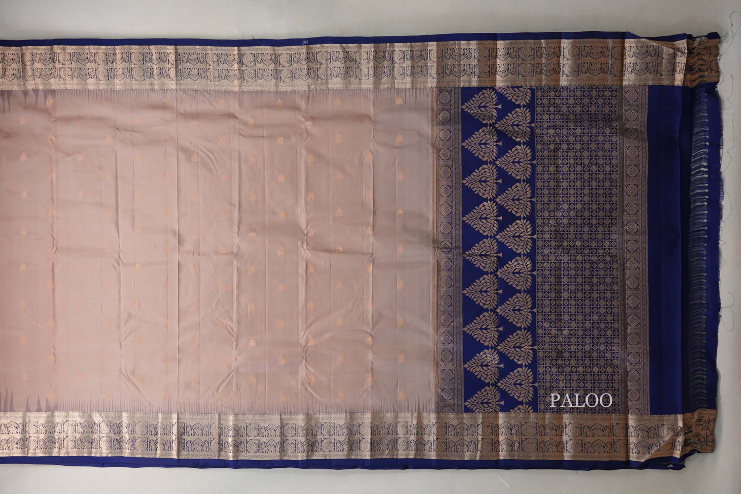 Mushroom Brown with Deep blue borders Light Weight Kanjivaram Silk Saree SS9686