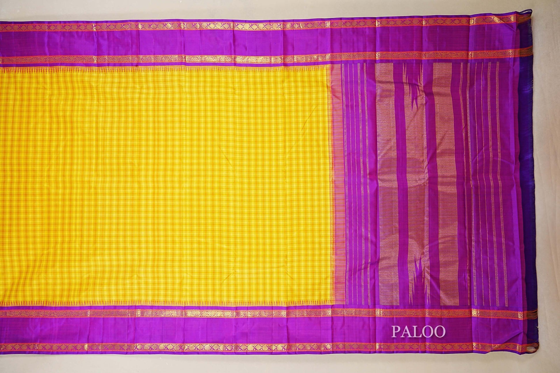Mustard Yellow Vintage Kanjivaram Silk Saree  paloo