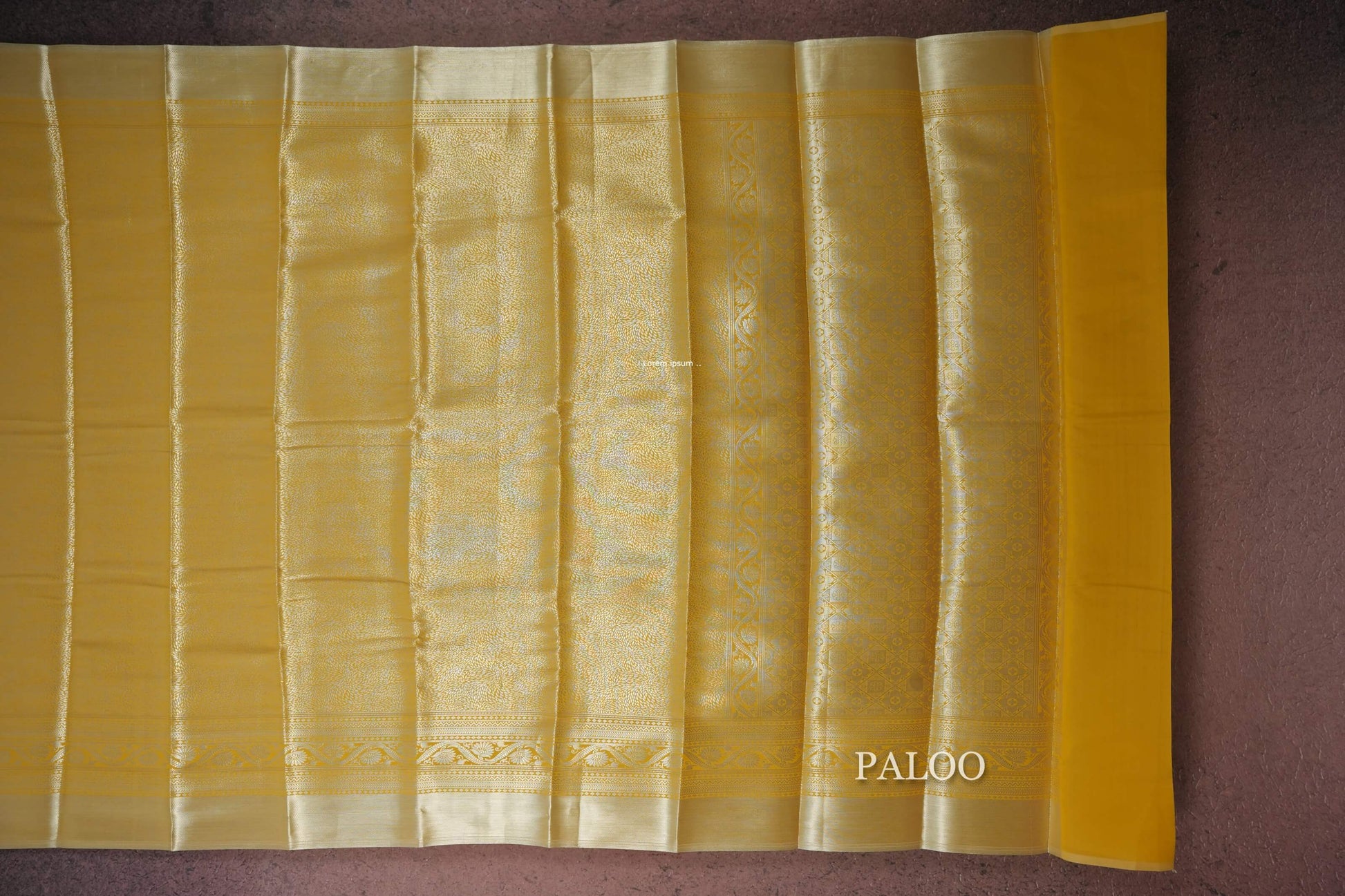 mustard yellow semi silk saree paloo