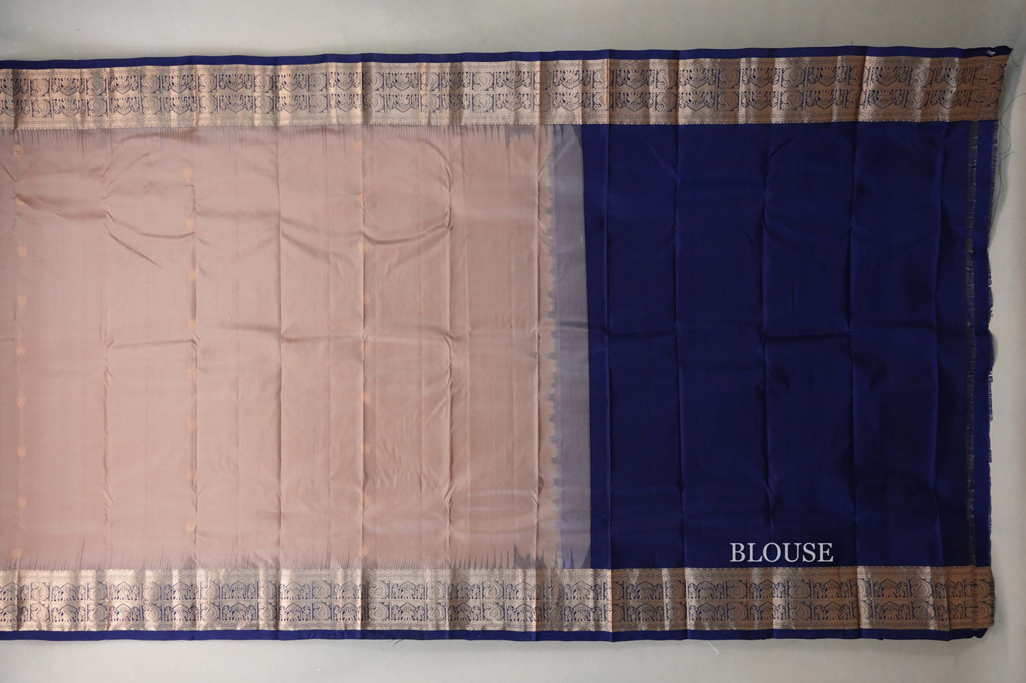Mushroom Brown with Deep blue borders Light Weight Kanjivaram Silk Saree SS9686