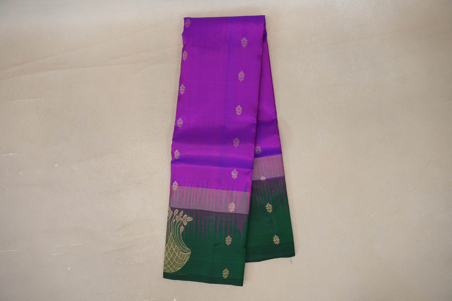 Dual Tone of Bright Magenta & Blue with bottle green borders Light Weight Kanjivaram Silk Saree