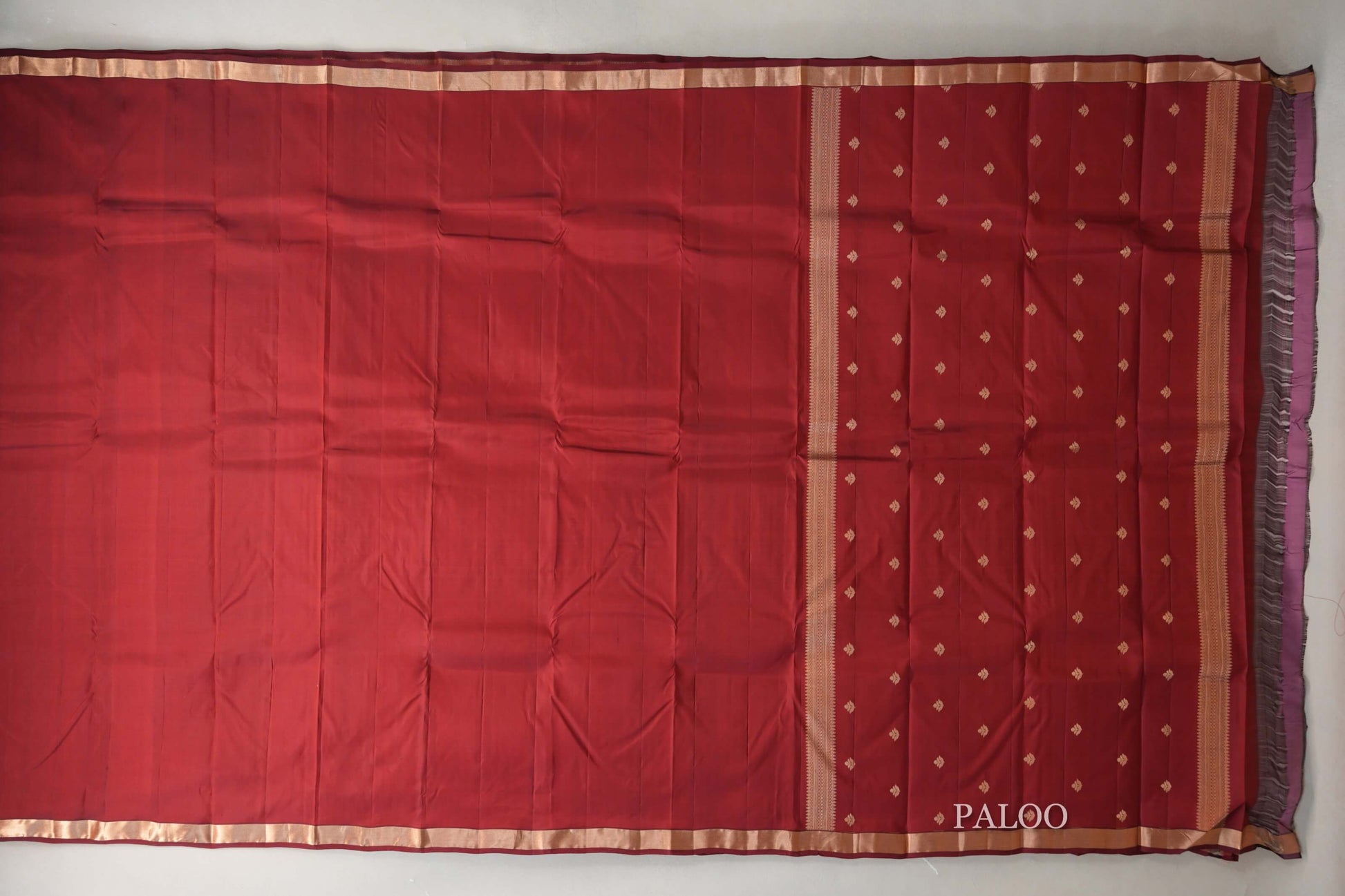 Deep Red Light Weight Kanjivaram Silk Saree paloo