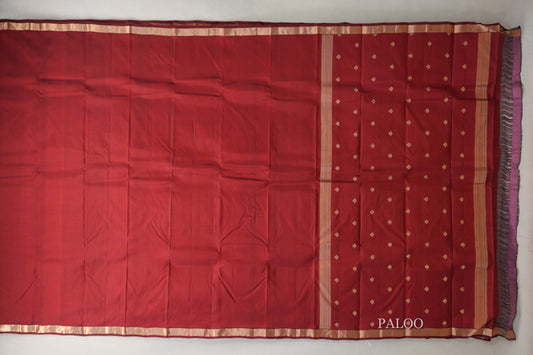 Deep Red Light Weight Kanjivaram Silk Saree paloo