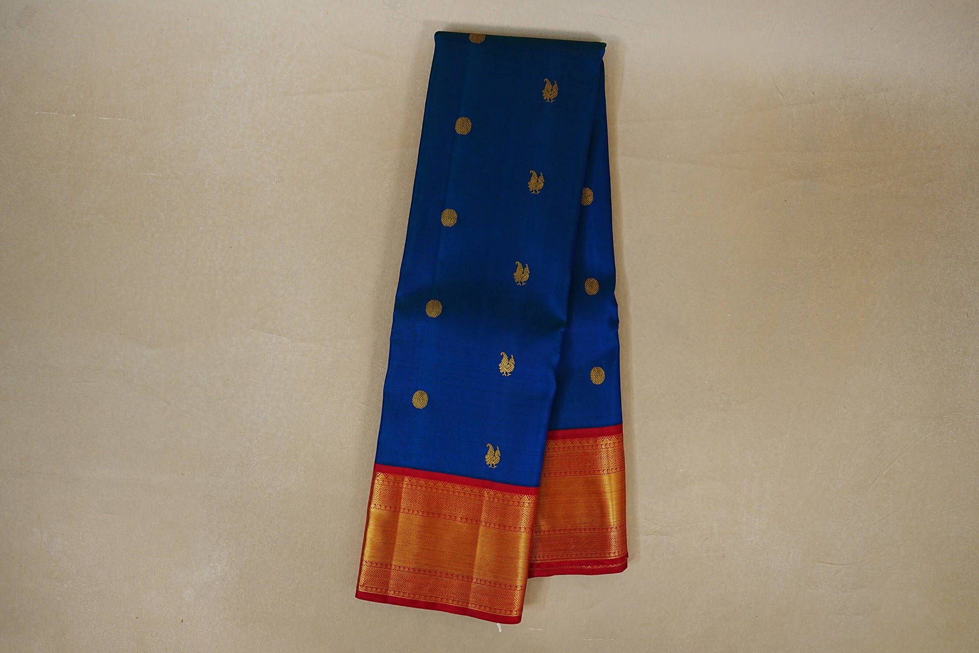 Peacock Blue with Bright Red Borders Vintage Kanjivaram Silk Saree online