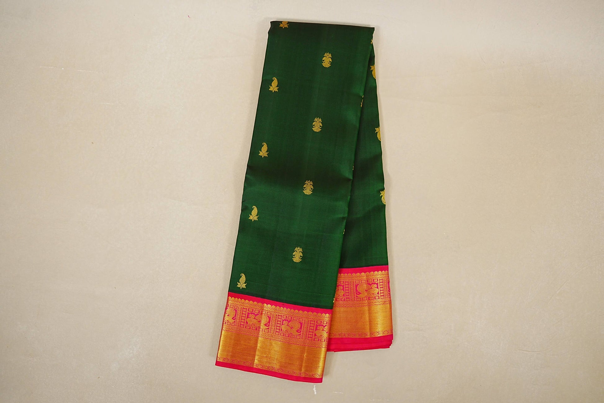 Bottle Green with Rani Pink Borders Vintage Kanjivaram Silk Saree  online