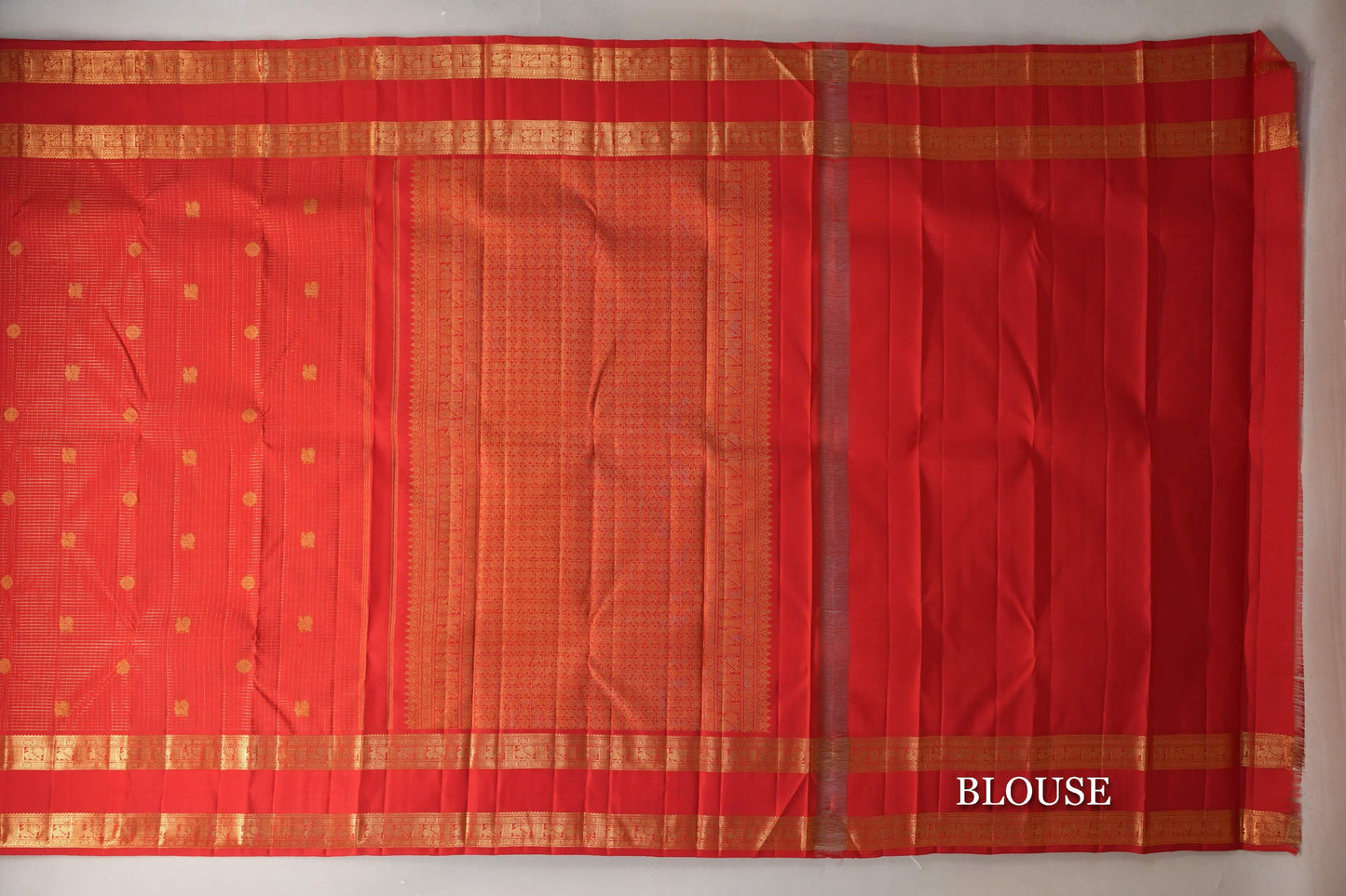 Bright Red Small Zari Checks with Rettai Pettu Borders Vintage Kanjivaram Silk Saree blouse