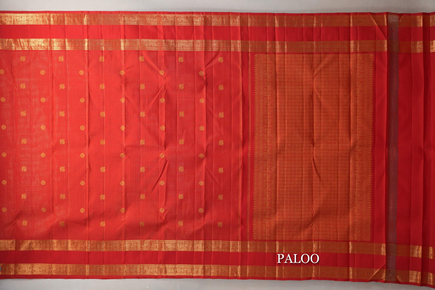 Bright Red Small Zari Checks with Rettai Pettu Borders Vintage Kanjivaram Silk Saree paloo