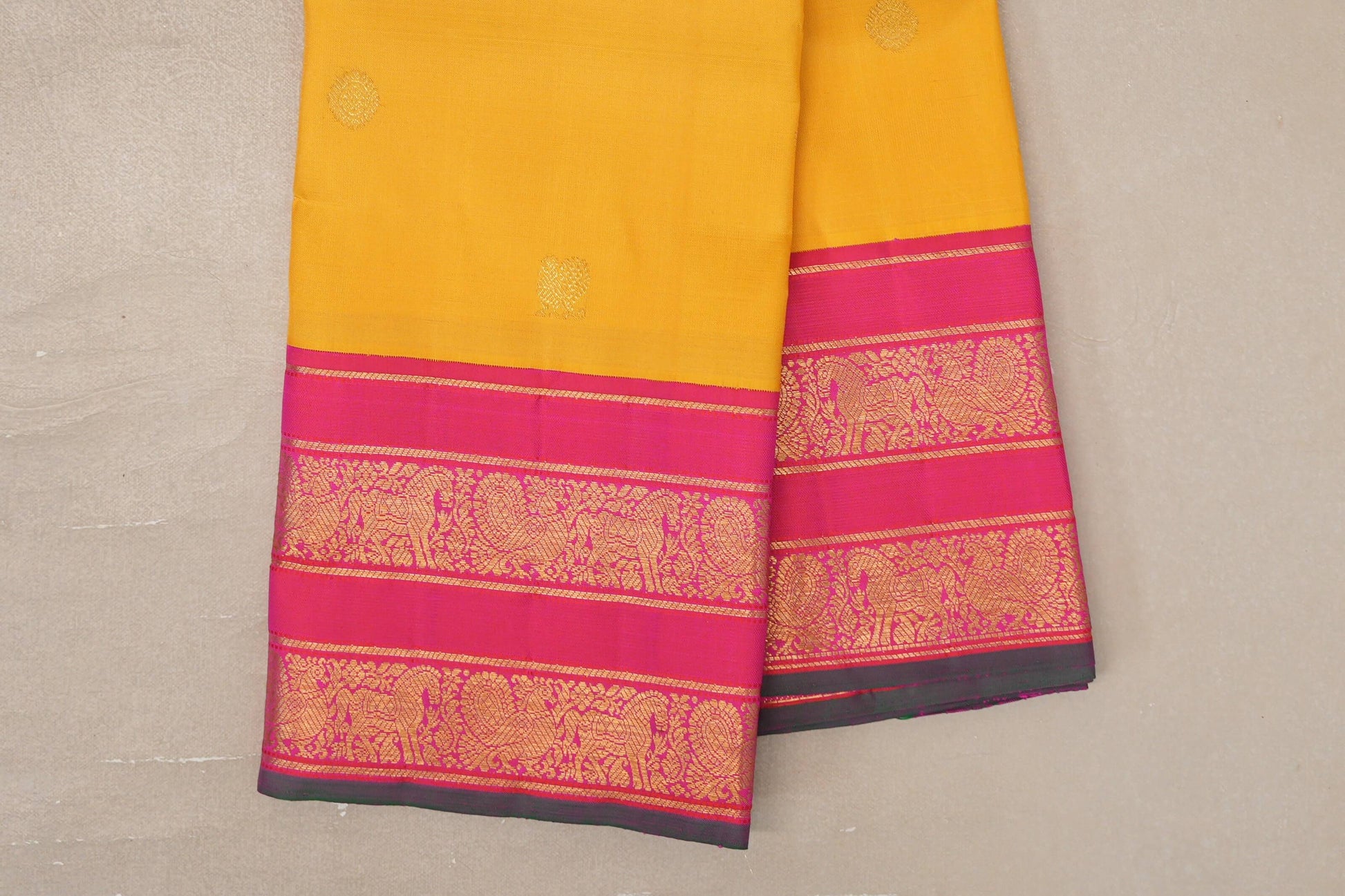 Mango Yellow Vintage Kanjivaram Silk Saree border