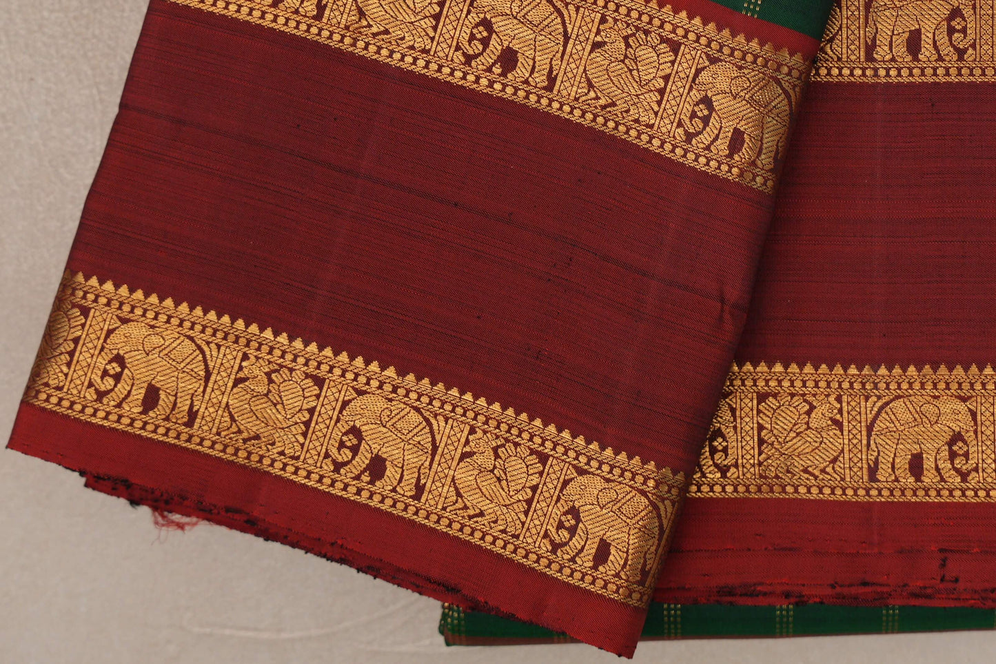 Deep Bottle Green Vintage Kanjivaram Silk Saree rettai pettu border