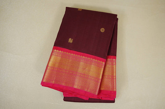 folded Deep Wine Maroon  Kanjivaram Silk Saree 
