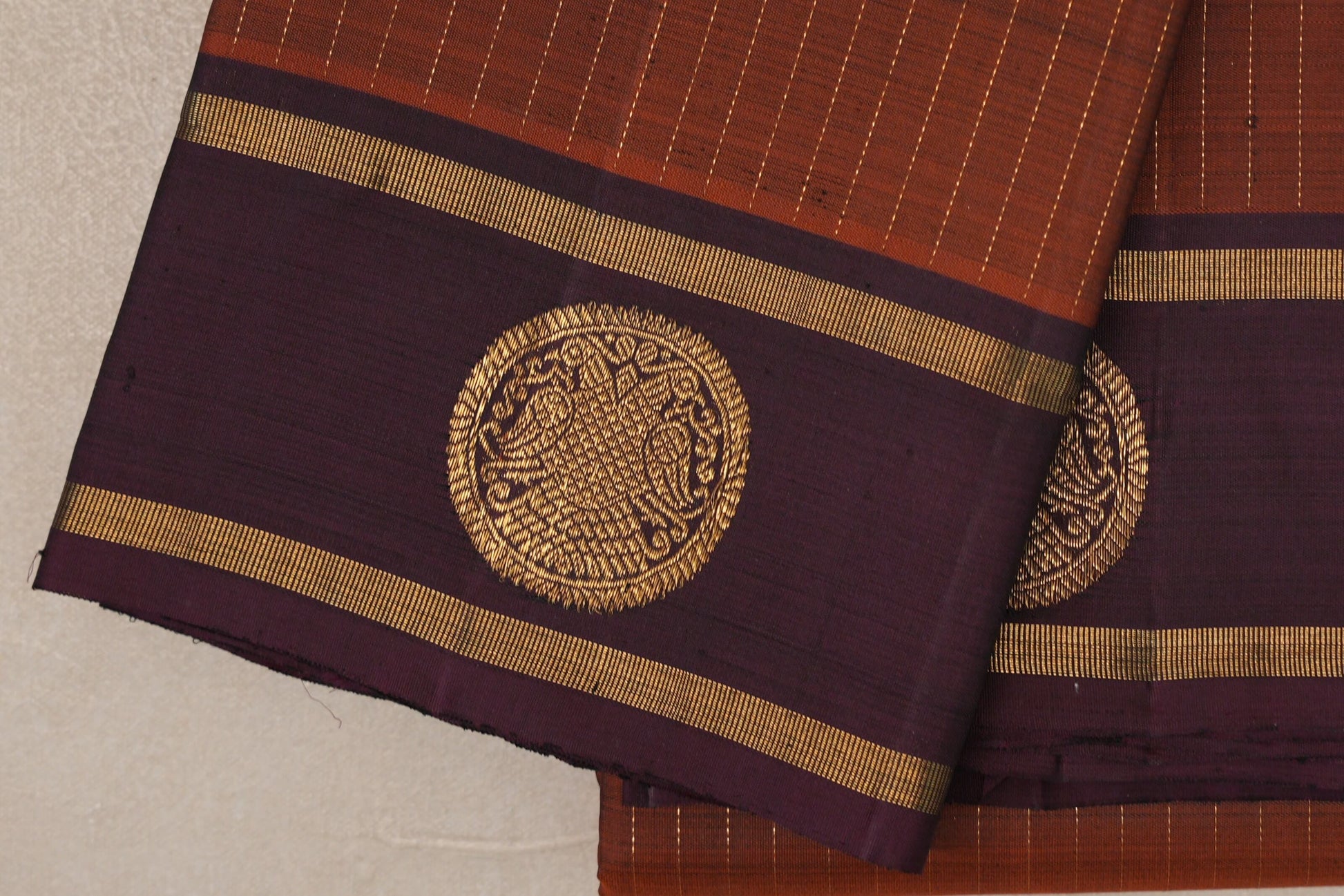 Dark Copper Brown Vintage Kanjivaram Silk Saree borders