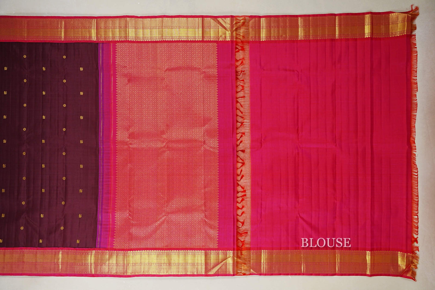  Deep Wine Maroon  Kanjivaram Silk Saree  blouse