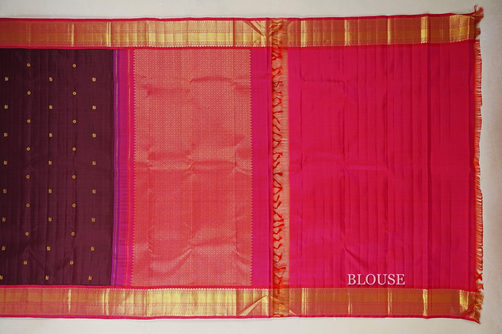  Deep Wine Maroon  Kanjivaram Silk Saree  blouse