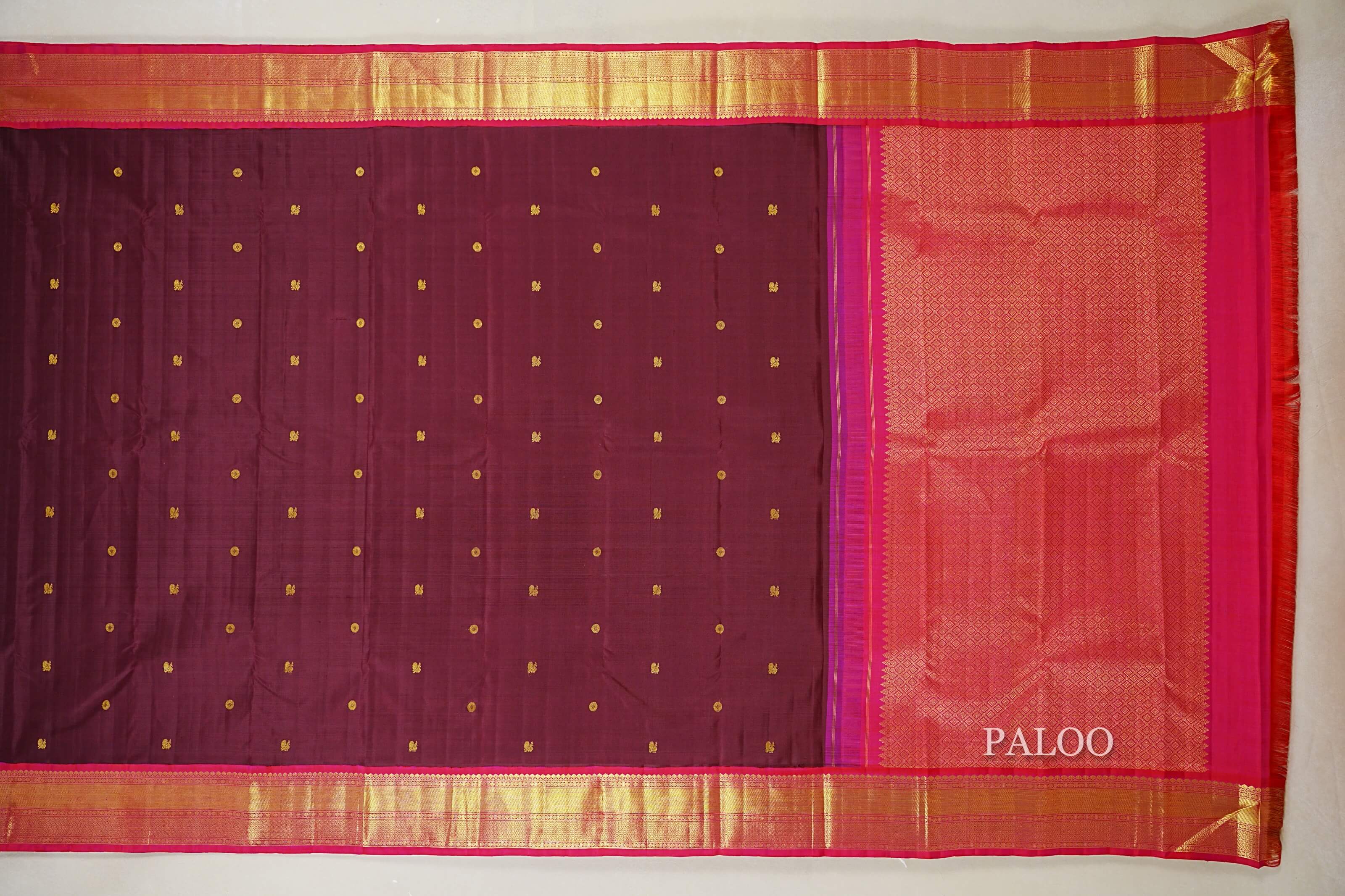  Deep Wine Maroon  Kanjivaram Silk Saree  paloo