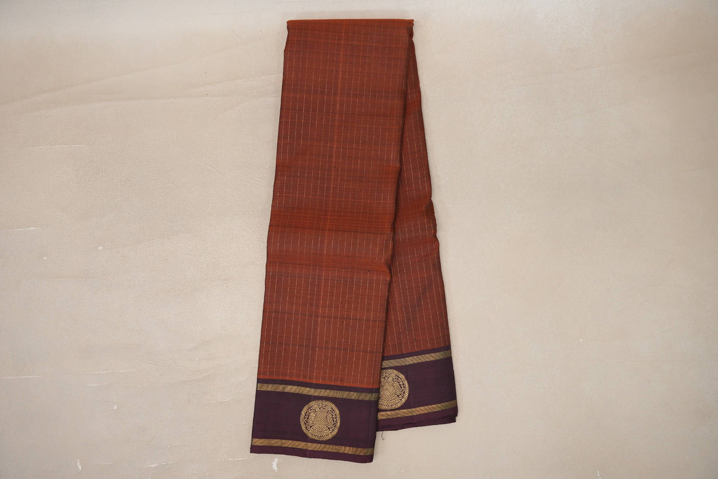 Online Dark Copper Brown with Deep Plum Borders Vintage Kanjivaram Silk Saree
