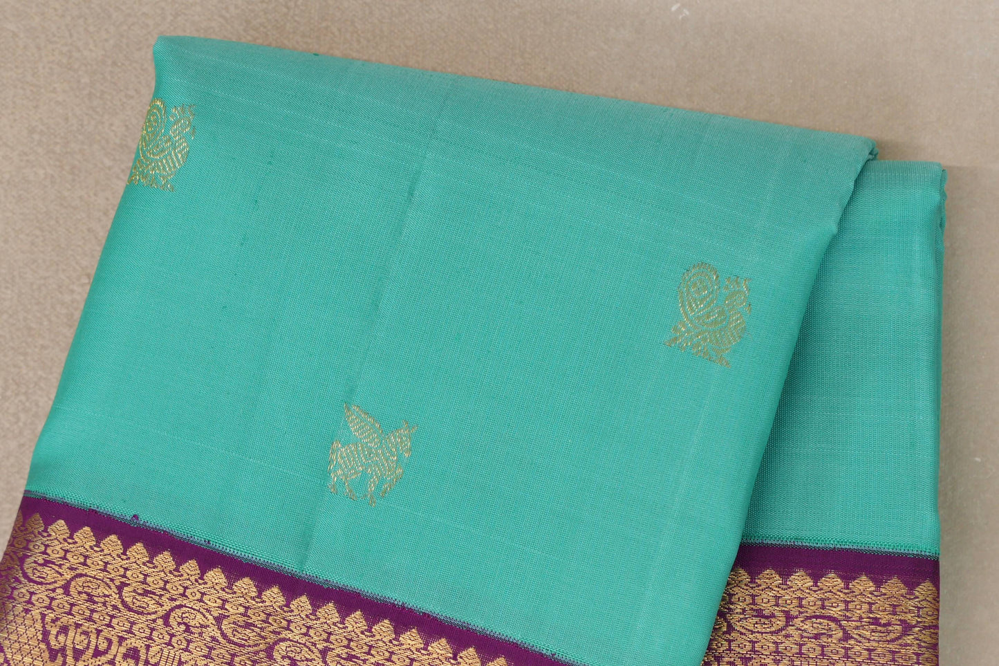 Light Aqua Green with Deep Purple Borders Vintage Kanjivaram Silk Saree body