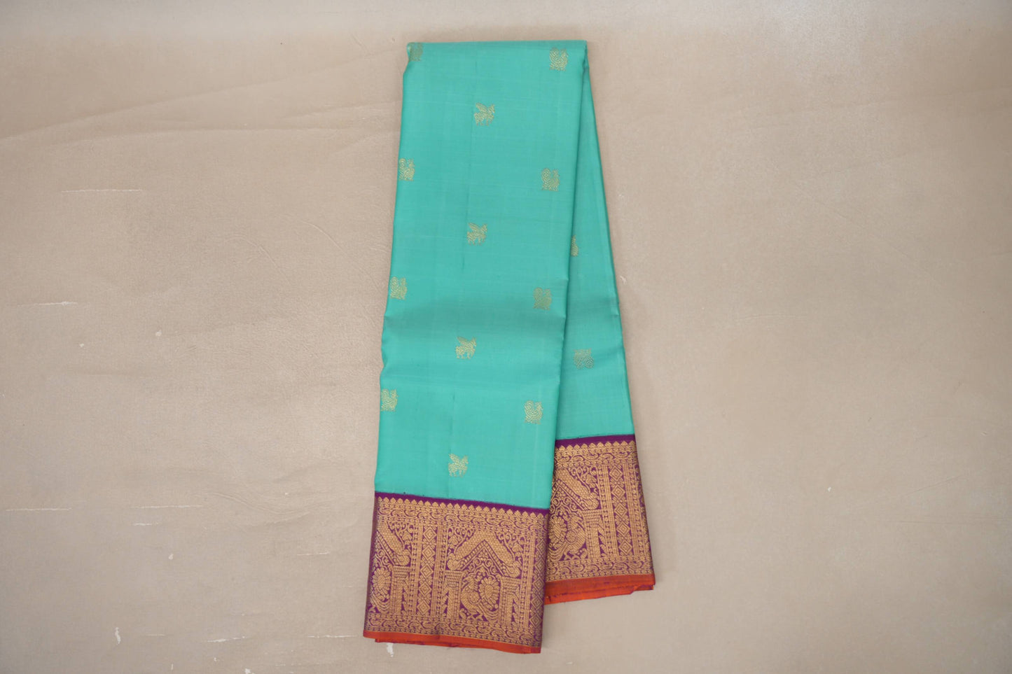 Online Light Aqua Green with Deep Purple Borders Vintage Kanjivaram Silk Saree