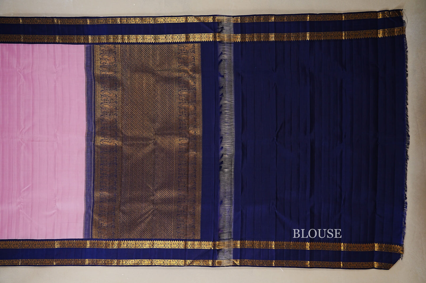 Folded Light Pink Vintage Kanjivaram Silk Saree blouse