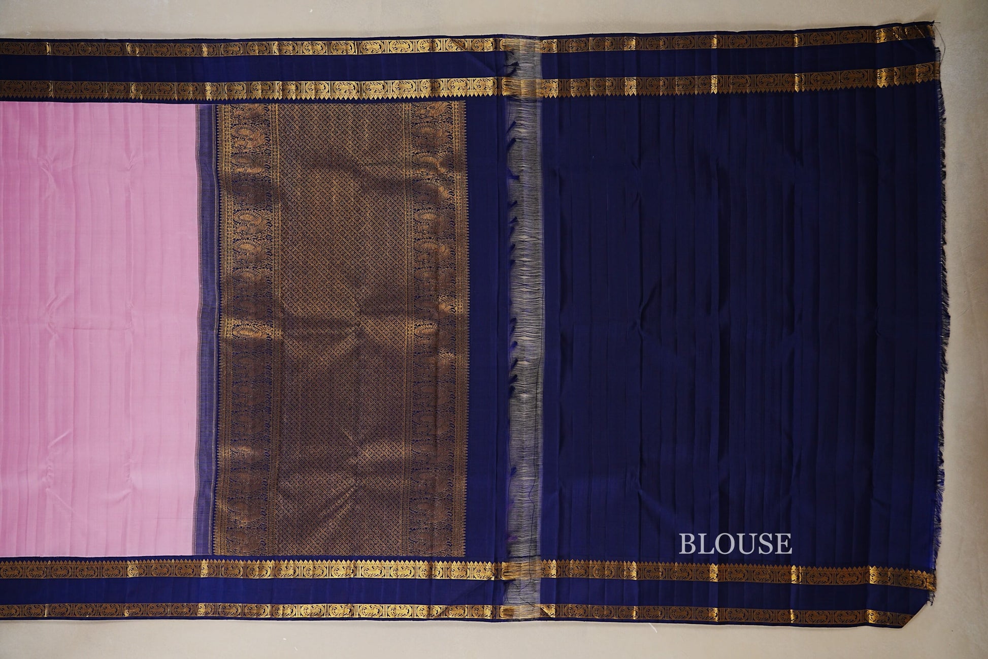 Folded Light Pink Vintage Kanjivaram Silk Saree blouse