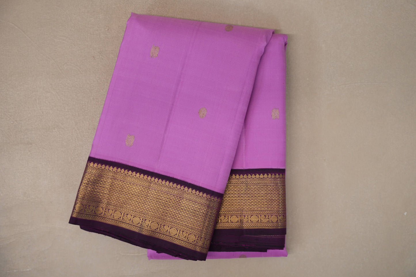 Lavender Pink with Deep Purple Borders Vintage Kanjivaram Silk Saree