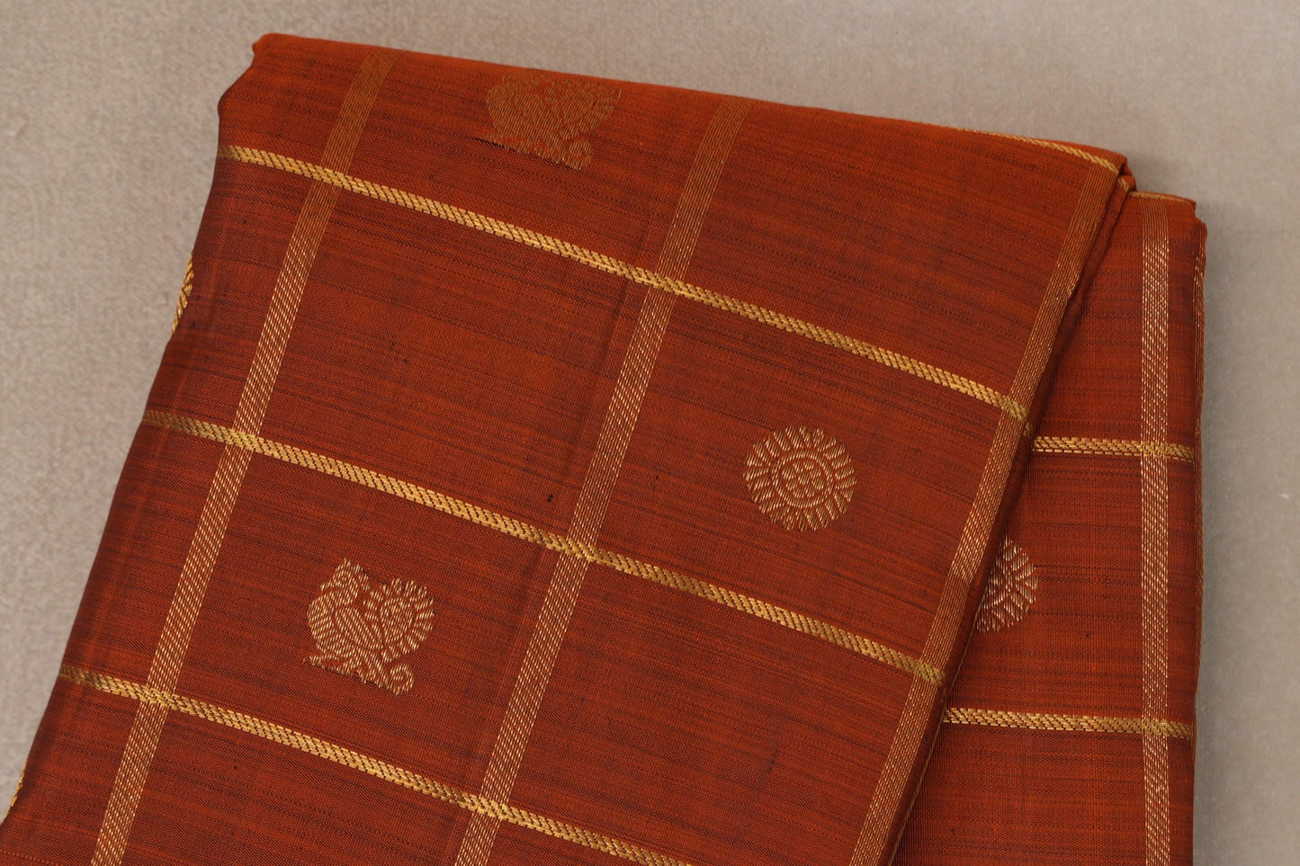 Burnt Orange with Deep Plum Brown Borders Vintage Kanjivaram Silk Saree body