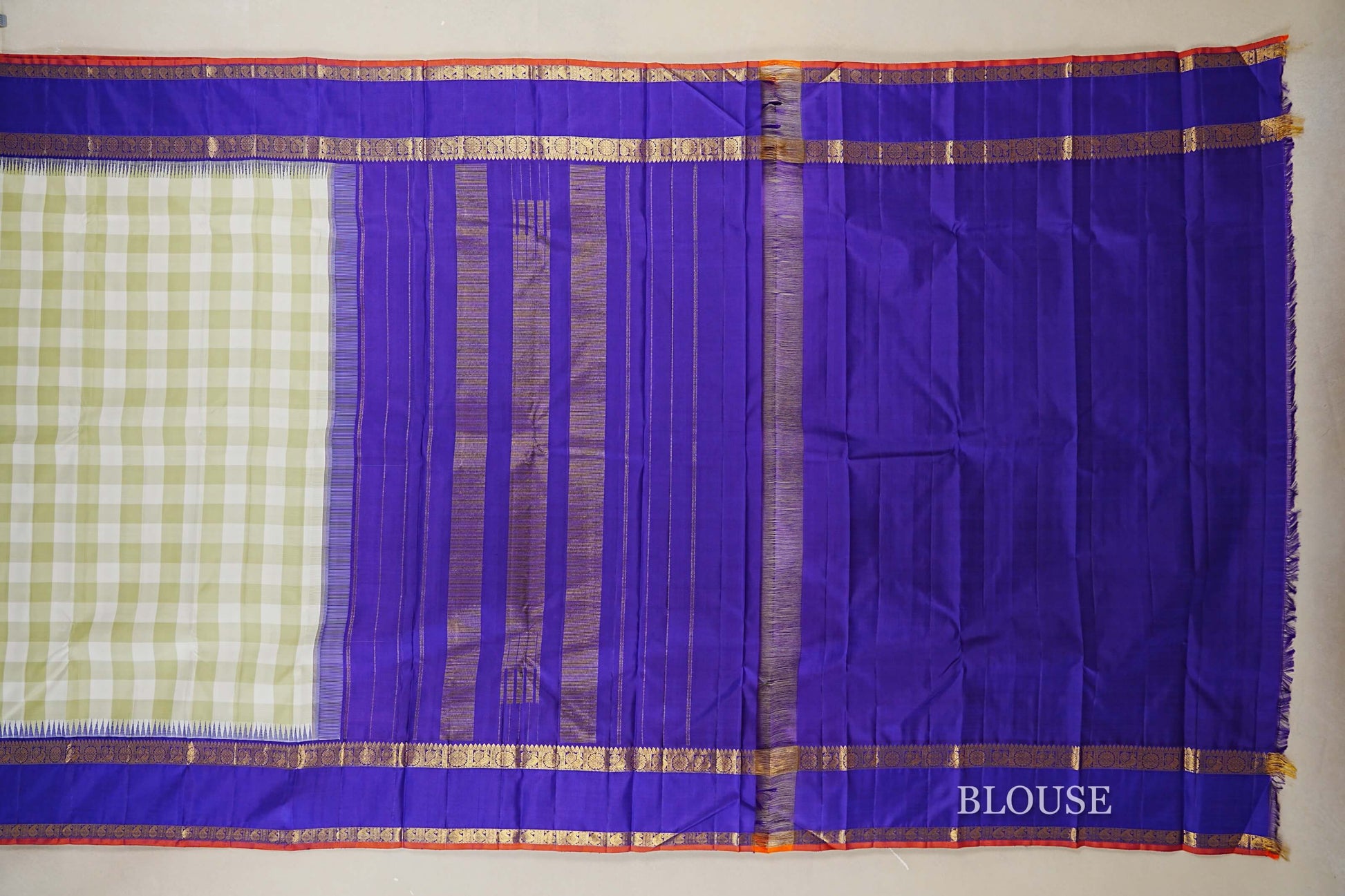 Pista Green Kanjivaram Silk Saree blouse