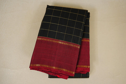 folded Black with Maroon Borders Vintage Kanjivaram Silk Saree 