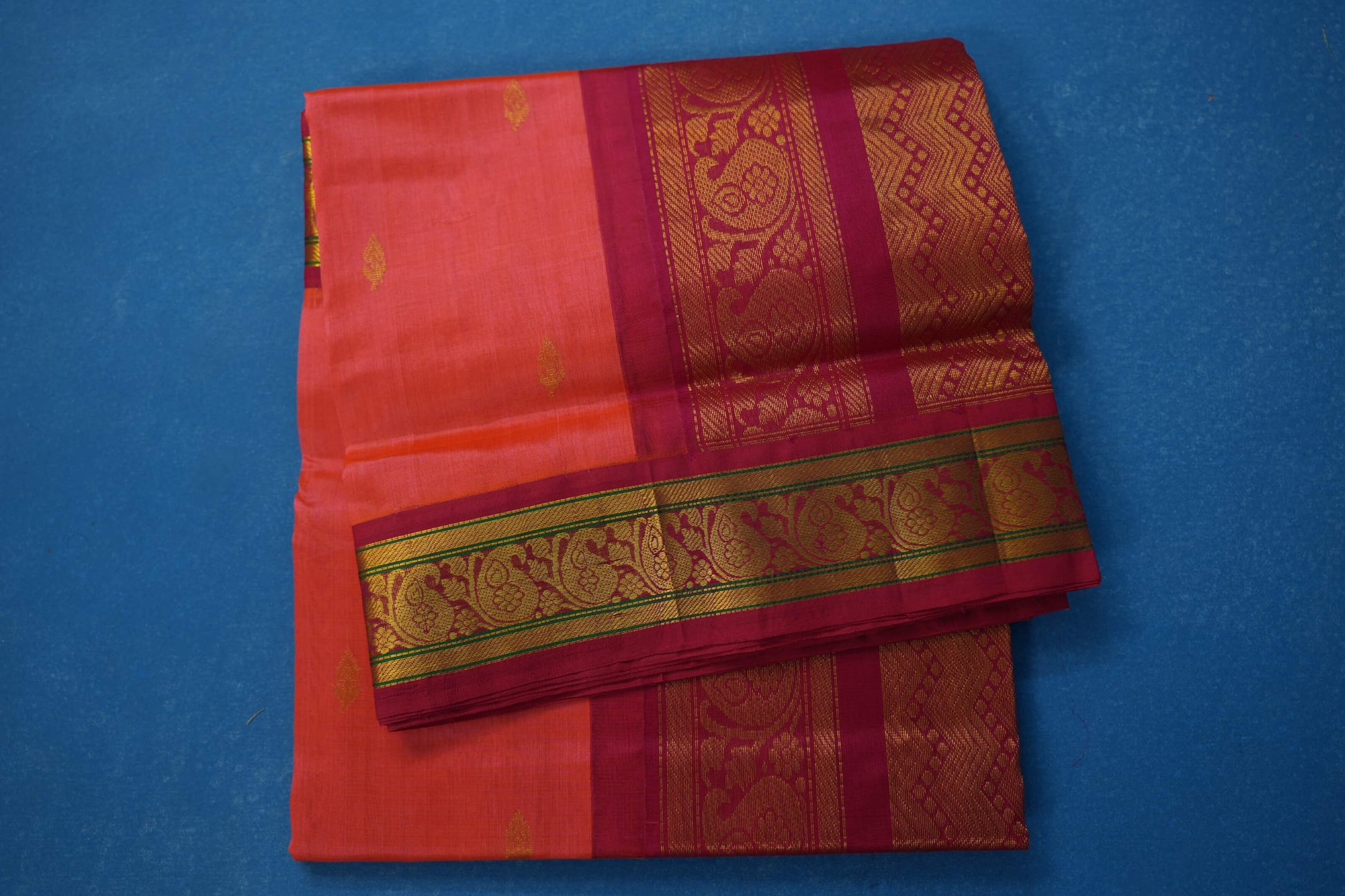 Dark peach vintage silk cotton saree