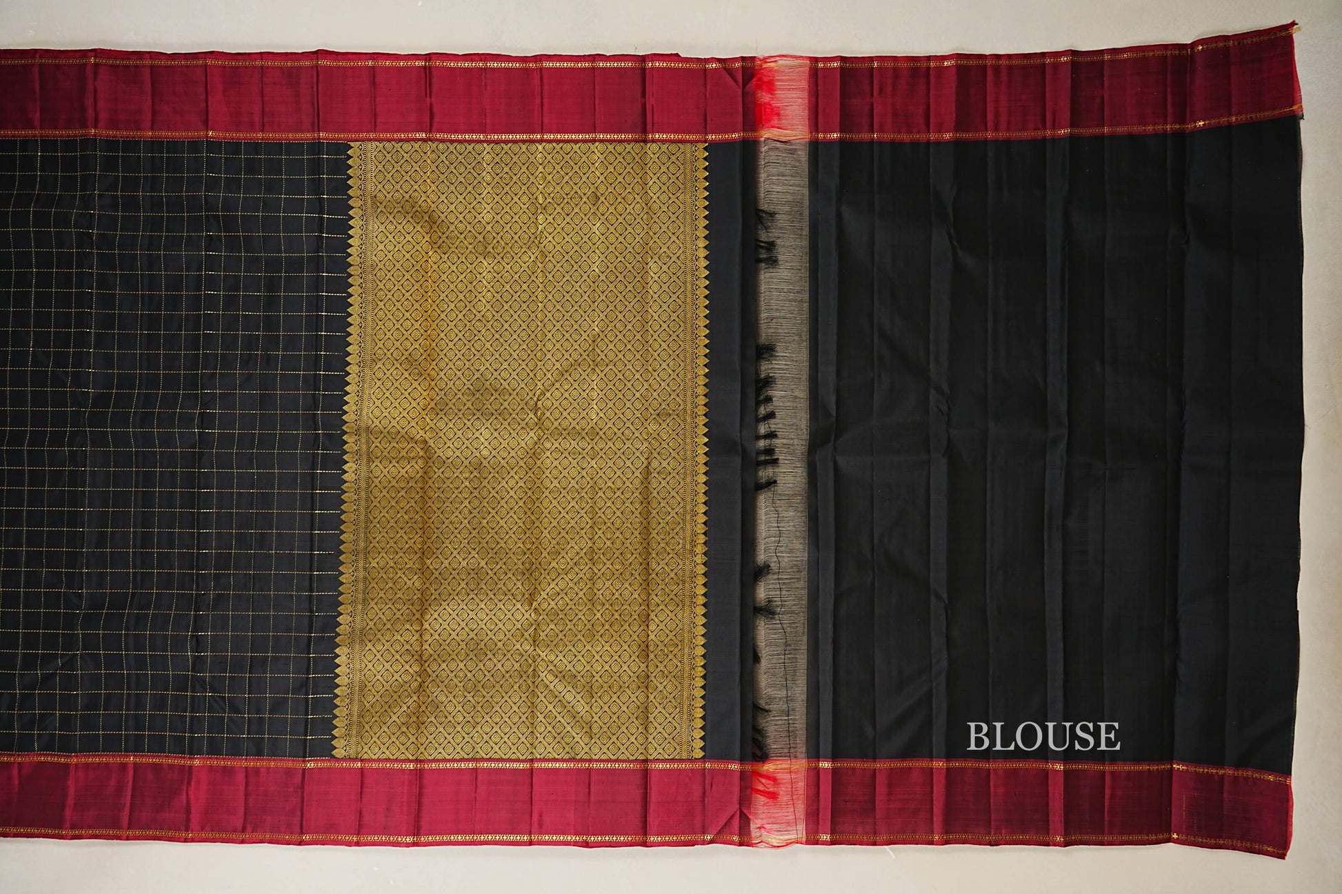 Black with Maroon Borders Vintage Kanjivaram Silk Saree  blouse