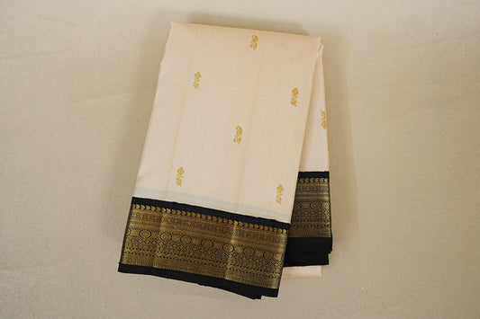 folded Cream with Black Borders Vintage Kanjivaram Silk Saree
